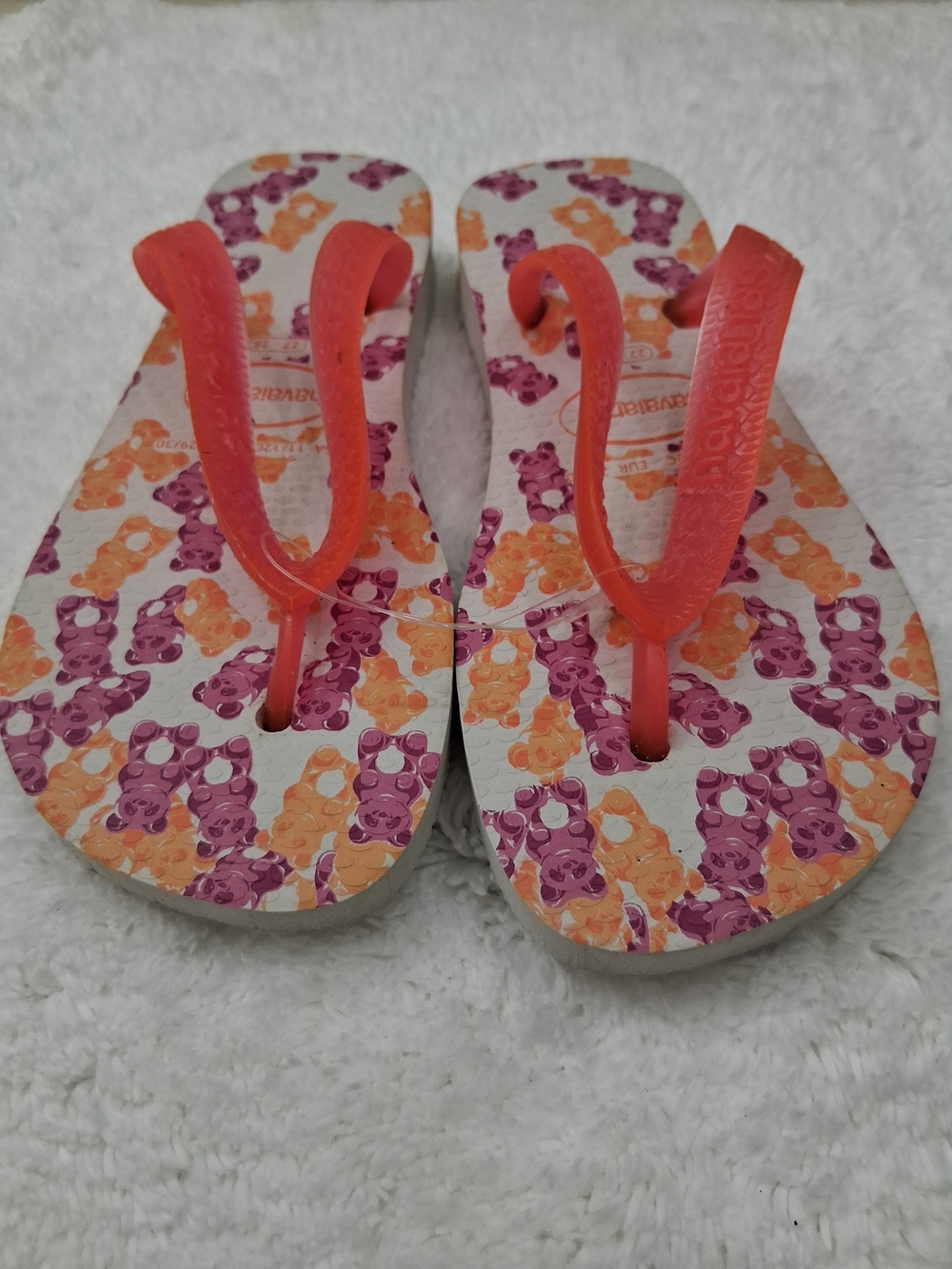 Havaianas Kids Flip Flops with Orange Straps and Pink-Purple Gummy Bear Print